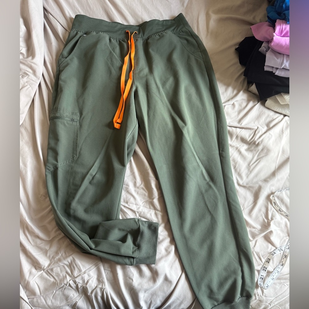 Figs Olive Green Track Pants with Orange Drawstring